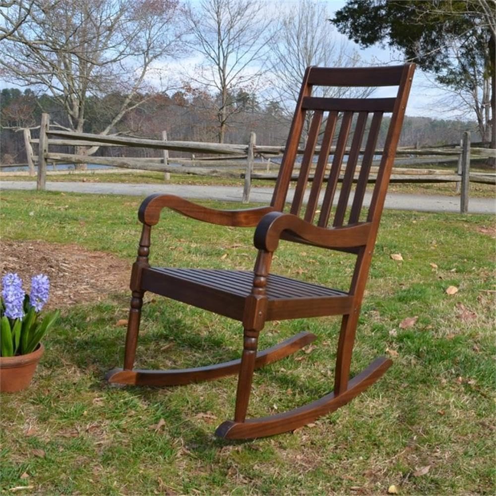 BOWERY HILL Wooden Slat Rocker, Solid Hardwood Construction, Elm Finish, Weatherproof, Contoured Back and Arms, 36 in D x 23.5 in W x 45 in H, Durable Indoor/Outdoor Seating for Living Room or Patio