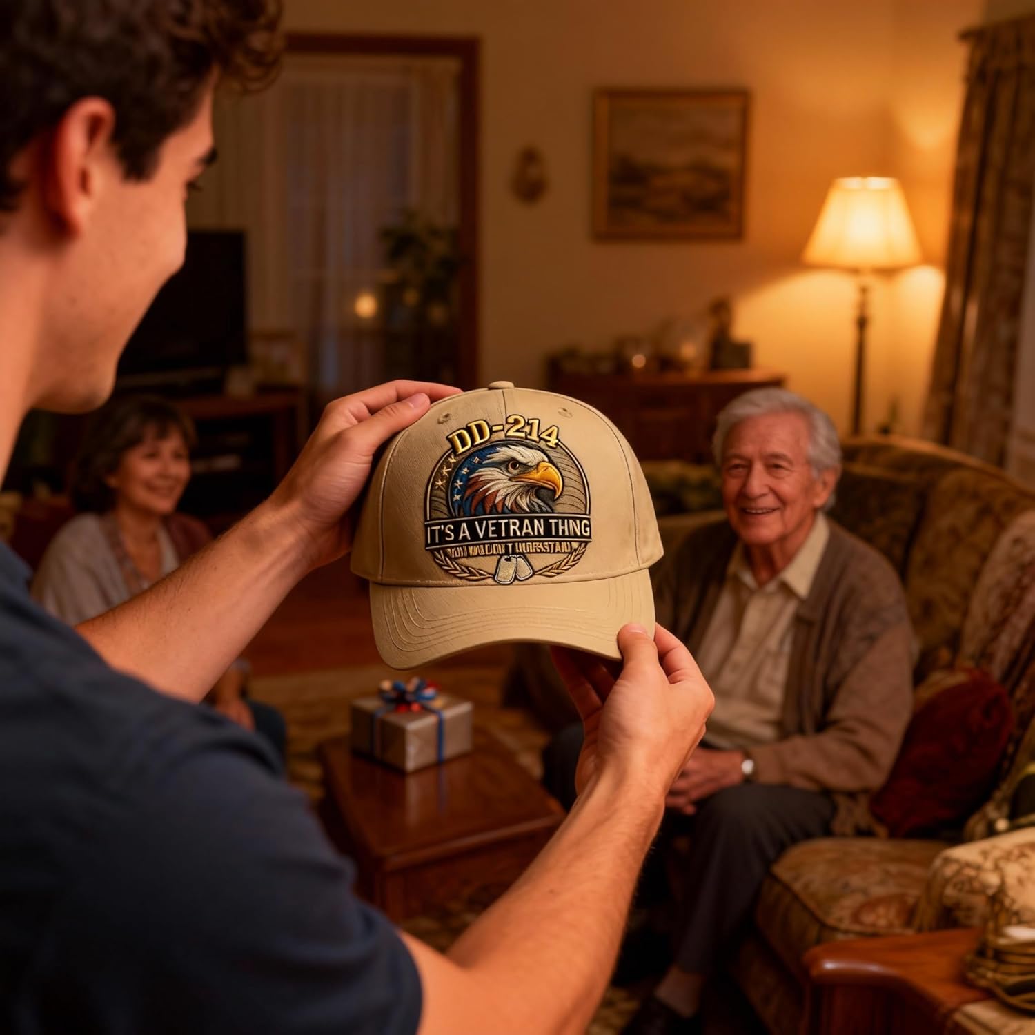 Veteran Pride DD-214 Military Baseball Cap, Olive Green with Eagle Printed Pattern, It's a Veteran Thing Design - Image 6