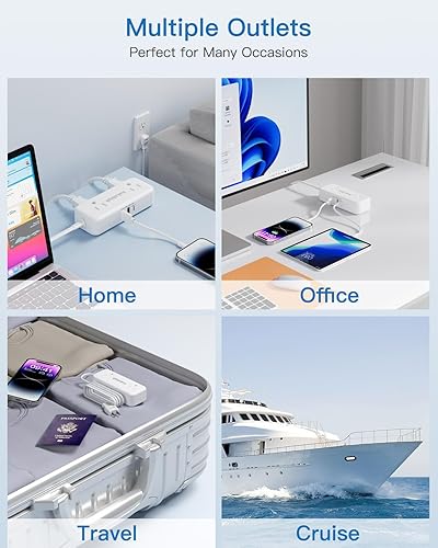 Miniatura 7 de Tira de alimentación de enchufe plano de 2 clavijas, cable de extensión de 2 clavijas de 1875 W con enchufe plano giratorio de 180, adaptador de