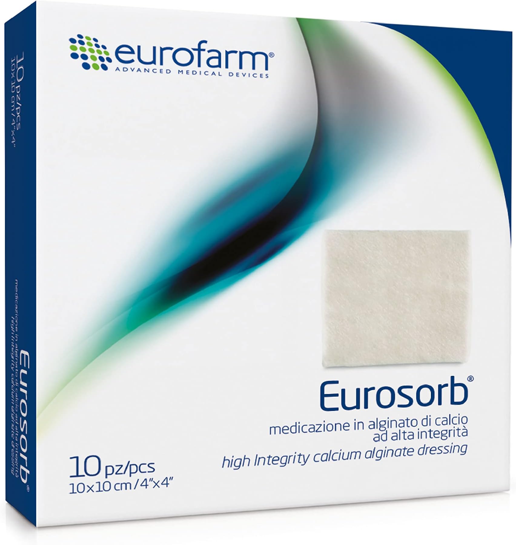 Eurosorb 4 x 4 Inches Ulcer Wound Dressing – High Integrity Calcium Alginate Fibers, Sterile Soft and Highly Absorbent Dressing – 10 Pieces