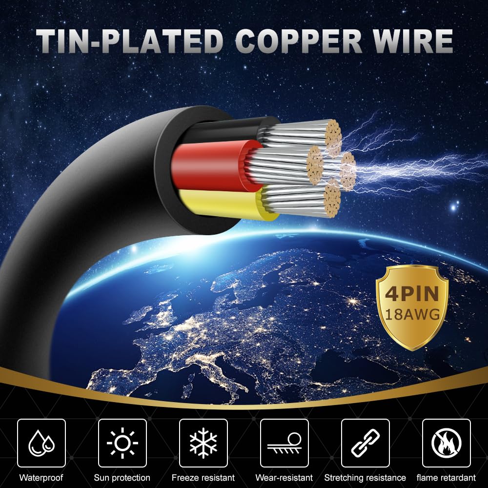 18 Gauge 4 Conductor Electrical Wire, 16.4FT Black Stranded Low Voltage 18/4 Cable PVC Case, 18 AWG Tinned Copper 4 Wire Cable Extension Power Cable for Strips LED Lamp Lighting Automotive — view 2