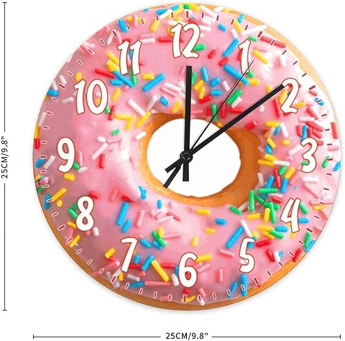 Miniatura 2 de Reloj de pared con forma de rosquilla rosa, relojes colgantes de madera para cocina, reloj redondo de madera de cuarzo, reloj silencioso de 10