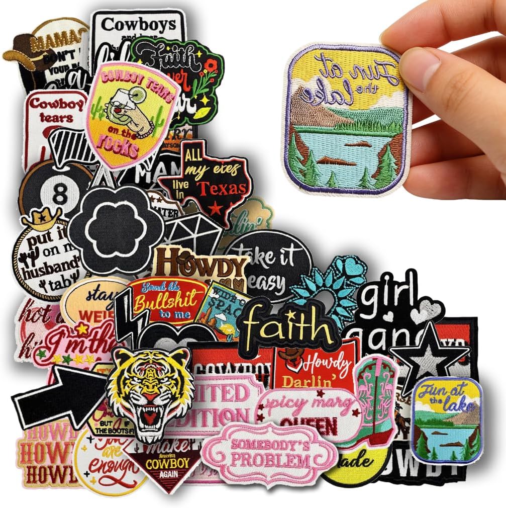 25 PCS Fabric Appliqué Patch Iron On Patches Set for Backpacks, Clothes and Jeans – DIY Applique Patch Kit for Repair and Decoration, Trendy Embroidered Patches