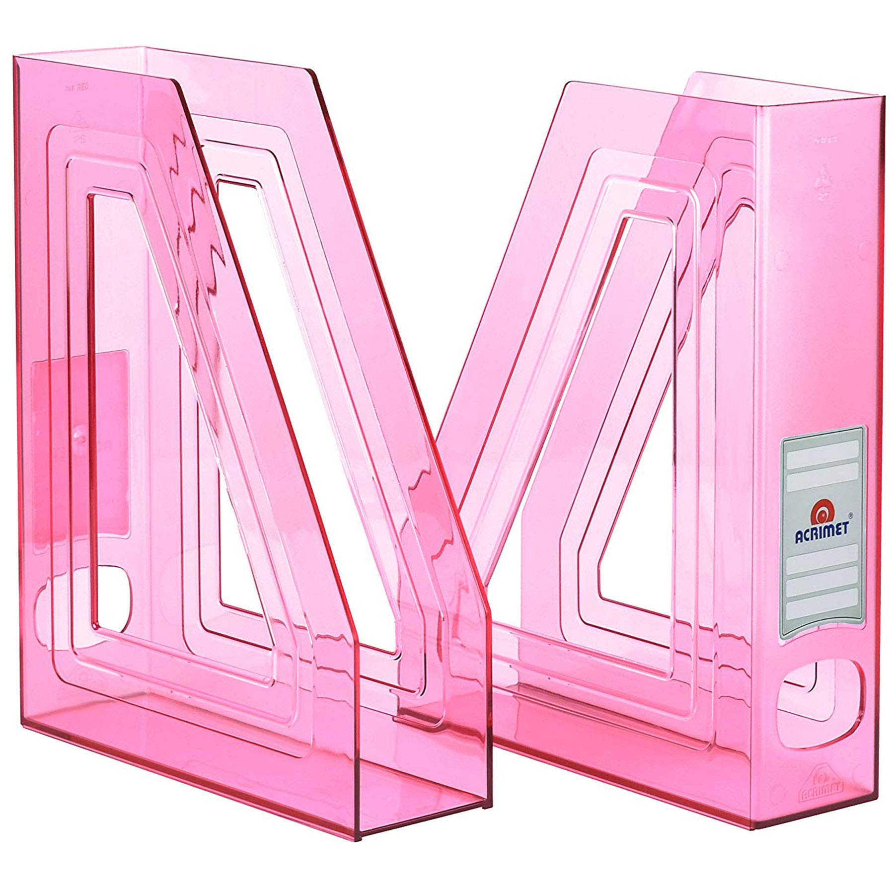 Acrimet Magazine File Holder, Durable Rack, Space-Saving Organizer (Plastic) (Clear Pink Color) (2 pack)
