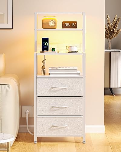 Furnulem Night Stand, White Bedside Nightstand with 4-Tier Shelves and