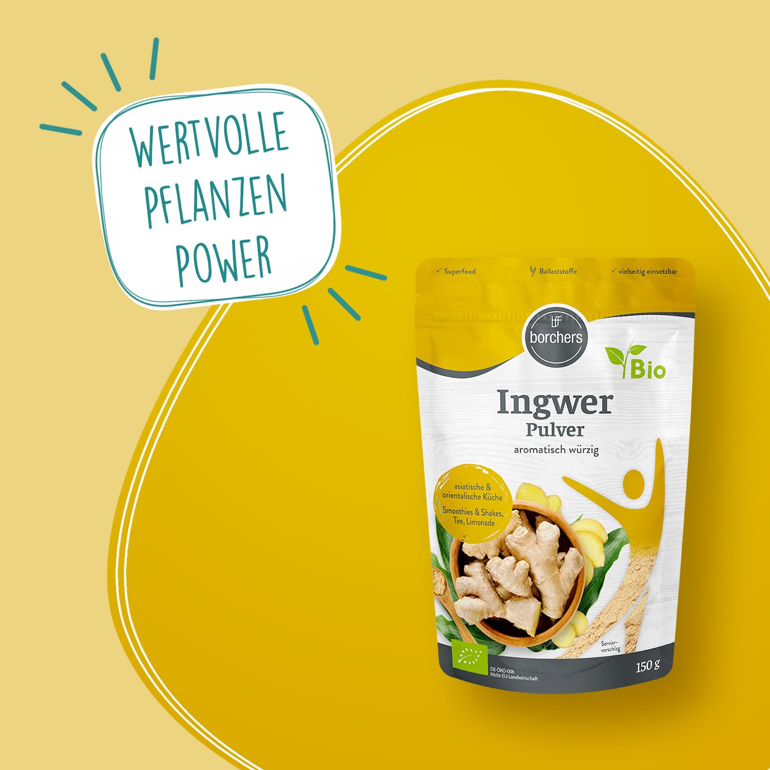 borchers 8x Bio Ingwerpulver | 8x 150g | gemahlen | Ingwer | Reich an Vitamin B6 | 1,2 kg