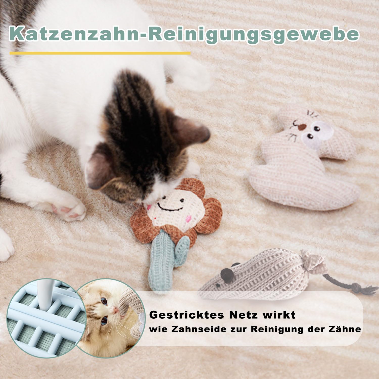 7-in-1 Interaktives Katzenspielzeug Selbstbeschäftigung Katzenangel mit waschbarem Saugnapf, Hängendes Katzenspielzeug, Katzenminze Stick und Katze Beißseil Kauspielzeug Feder