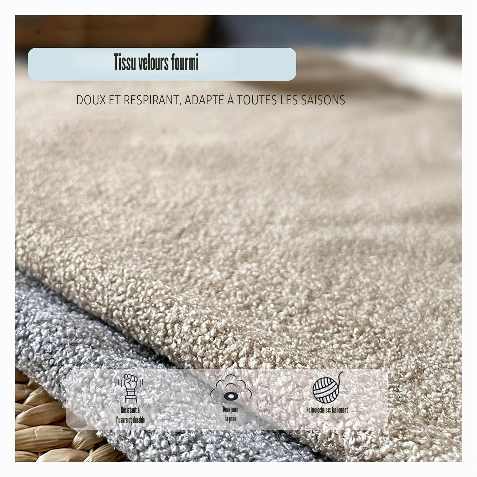 Lot de 10 Tapis de Sol Puzzle carrés 30 x 30 cm, en Peluche Courte, à emboîter, épais, avec Bordure, for décoration d'intérieur(Beige)