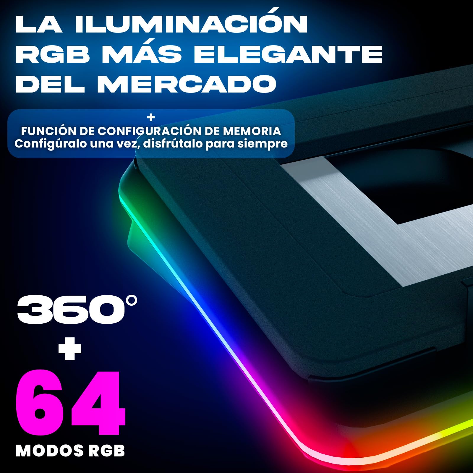 KLIM Turbofrost Base Refrigeradora Portátil - 4 ventiladores x 4000 RPM - 4 puertos USB, espuma sellada, Ventilador para Portatil RGB, Base Portatil refrigeracion - Compatible hasta 17" - Espacio Gris