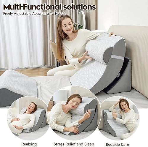 Miniatura 5 de Juego de 4 almohadas de cuña para después de la cirugía, almohadas de cuña de cama para dormir, recuperación poscirugía, almohada de cuña de 45