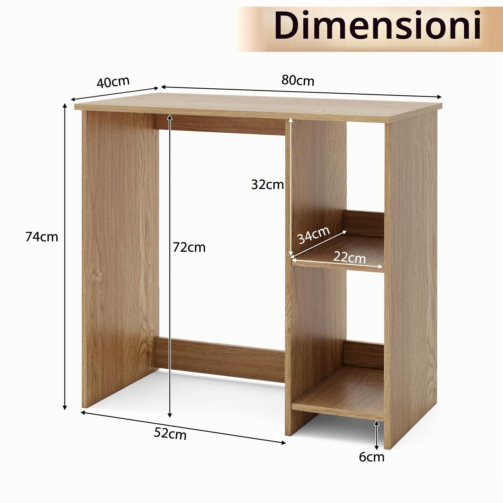 LIFEZEAL Scrivania Ufficio, Scrivania per Computer, con 2 Ripiani, Salvaspazio, Moderno, Scrittoio, Postazione di Lavoro, Tavolo Porta PC, in Legno, 80x40x74cm, Montaggio Facile, Max 130kg (naturale)