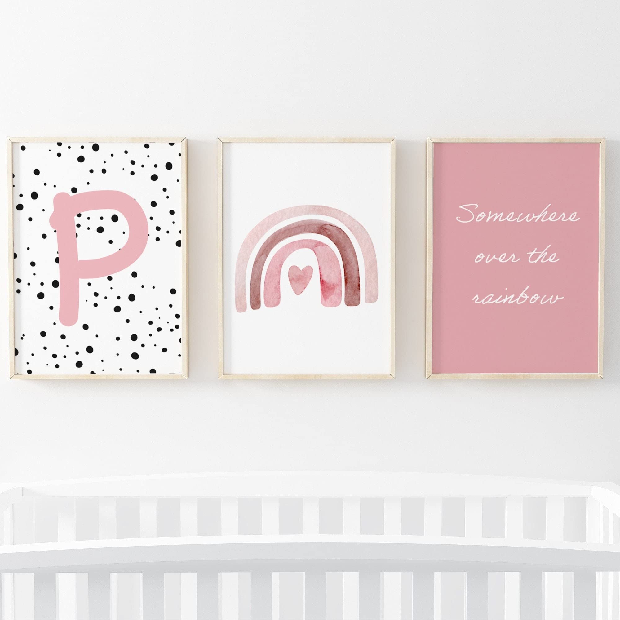 Pompom Prints® Set of 3 Girls bedroom Prints, Rainbow Nursery Prints, Scandi Boho Style Nursery Decor, Playroom Prints [Picture frames not included] (A3, P)