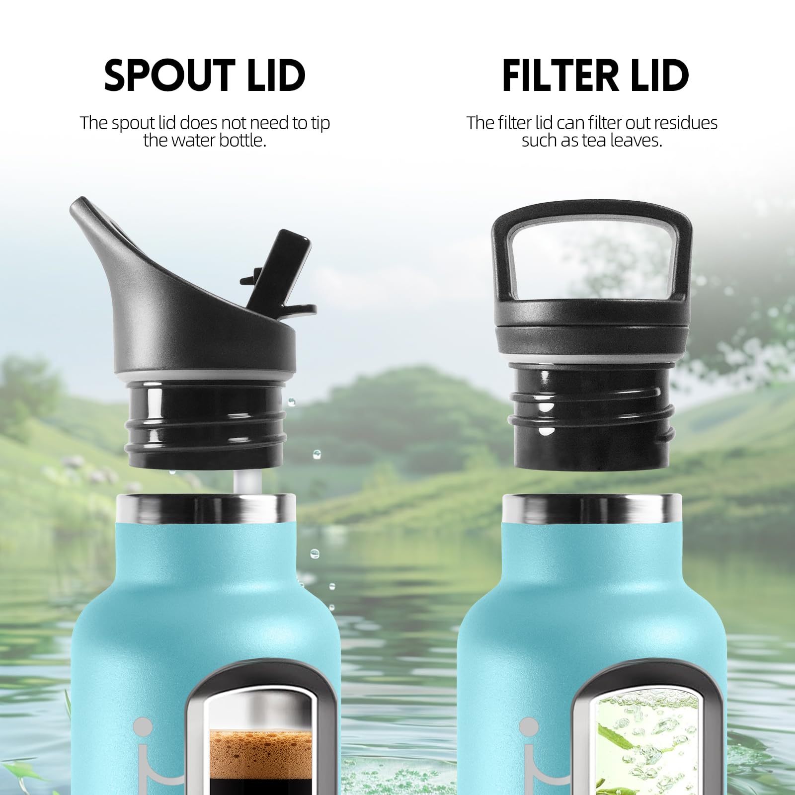 HoneyHolly Vacuum Flask Double Walled BPA Free Stainless Steel Vacuum Insulated Water Bottle 1L With Straw Suitable For Carbonated Bottle