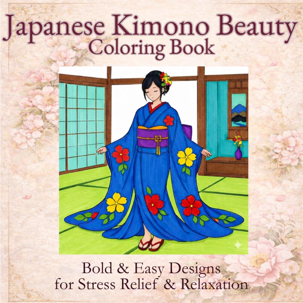 Japanese Kimono Beauty Coloring Book: Bold & Easy Designs for Stress Relief & Relaxation