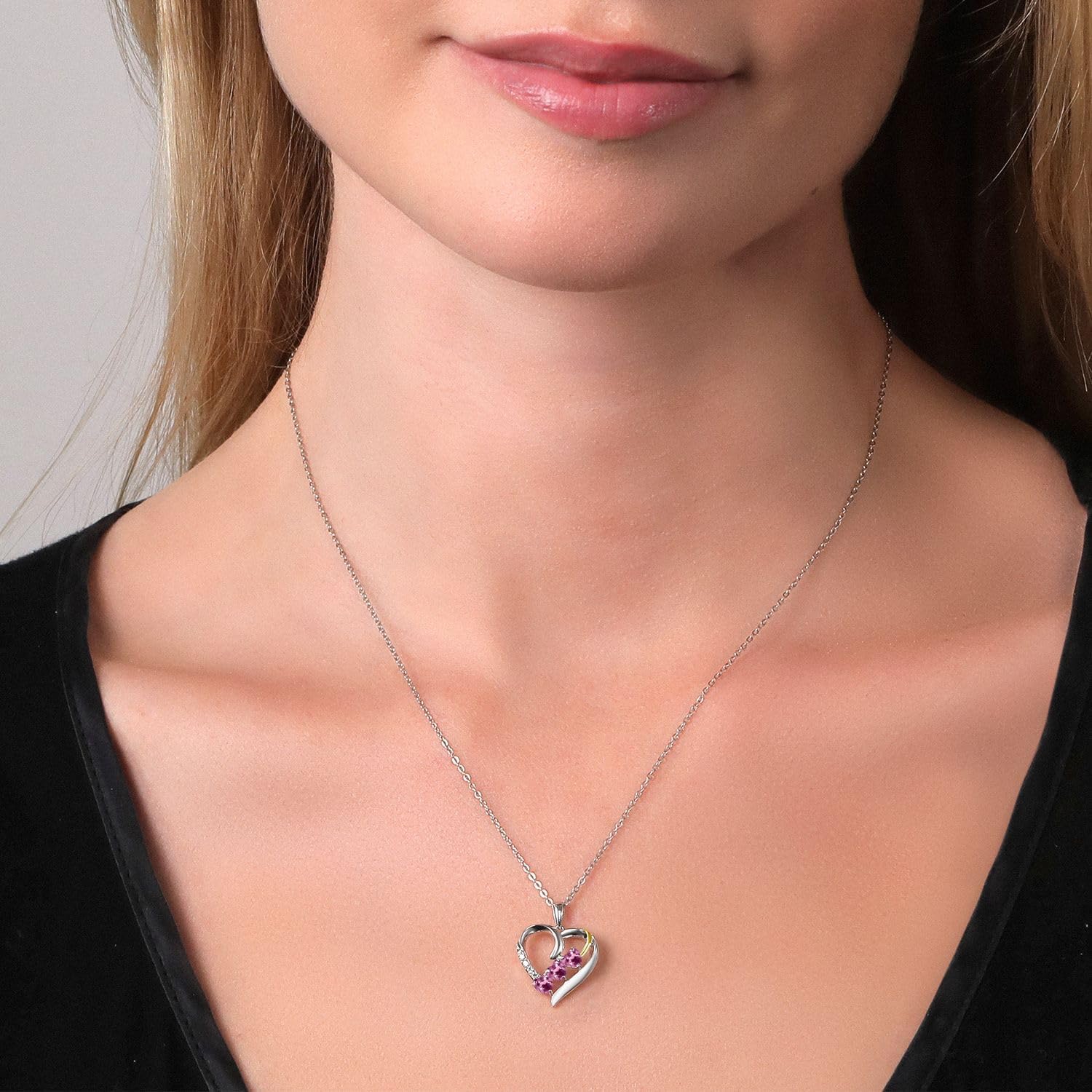 Gem Stone King 0.73 Ct Pink Tourmaline E-F Lab Grown Diamond 925 Silver and 10K Yellow Gold Pendant - Image 3