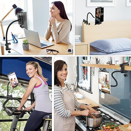 Miniatura 7 de Soporte para tablet para escritoriocamacocinacinta de correr, soporte flexible de 21 pulgadas con cuello de cisne para tablet, soporte para iPad