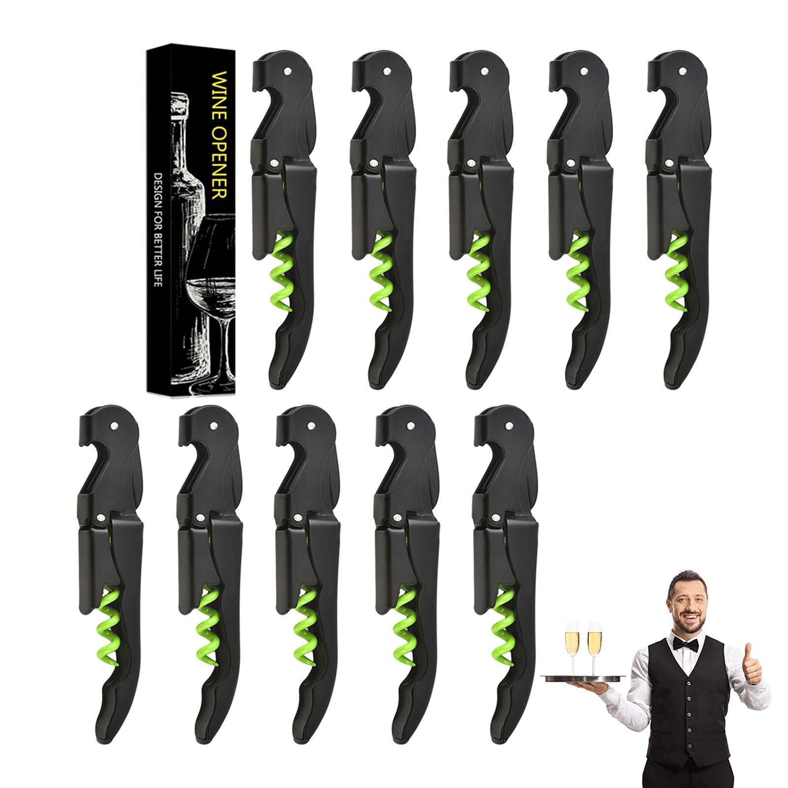 Sacacorchos Abridor de Vino Abrebotellas Profesional Abridor Cerveza 3 in 1 Abridor de Botellas Sacacorchos Vino (10, Negro Verde)