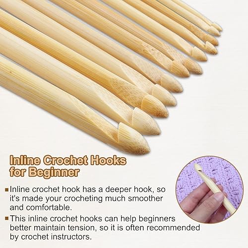 Miniatura 2 de Coopay 12 ganchos de ganchillo tunecinos, juego de ganchos de ganchillo de bambú carbonizado, agujas largas de ganchillo afganas para ganchillo,