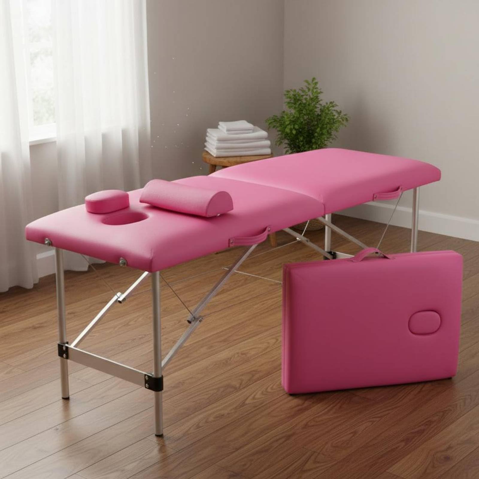 Cama de Masaje Mesa Portátil Camilla de Estética Banco de con Acolchado de 5cm y Cubierta de PVC Estructura de Aluminio Reforzada de Acero Orificio, Negro, 185x60cm