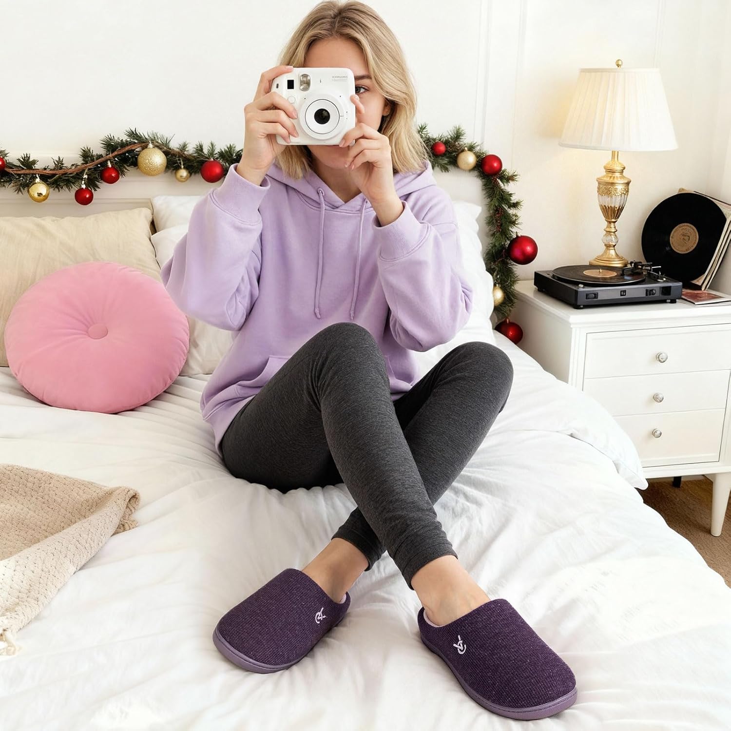 VeraCosy Women's Two-Tone Slippers Soft Comfy Knit Memory Foam Non-slip Indoor Outdoor House Shoes - Image 2