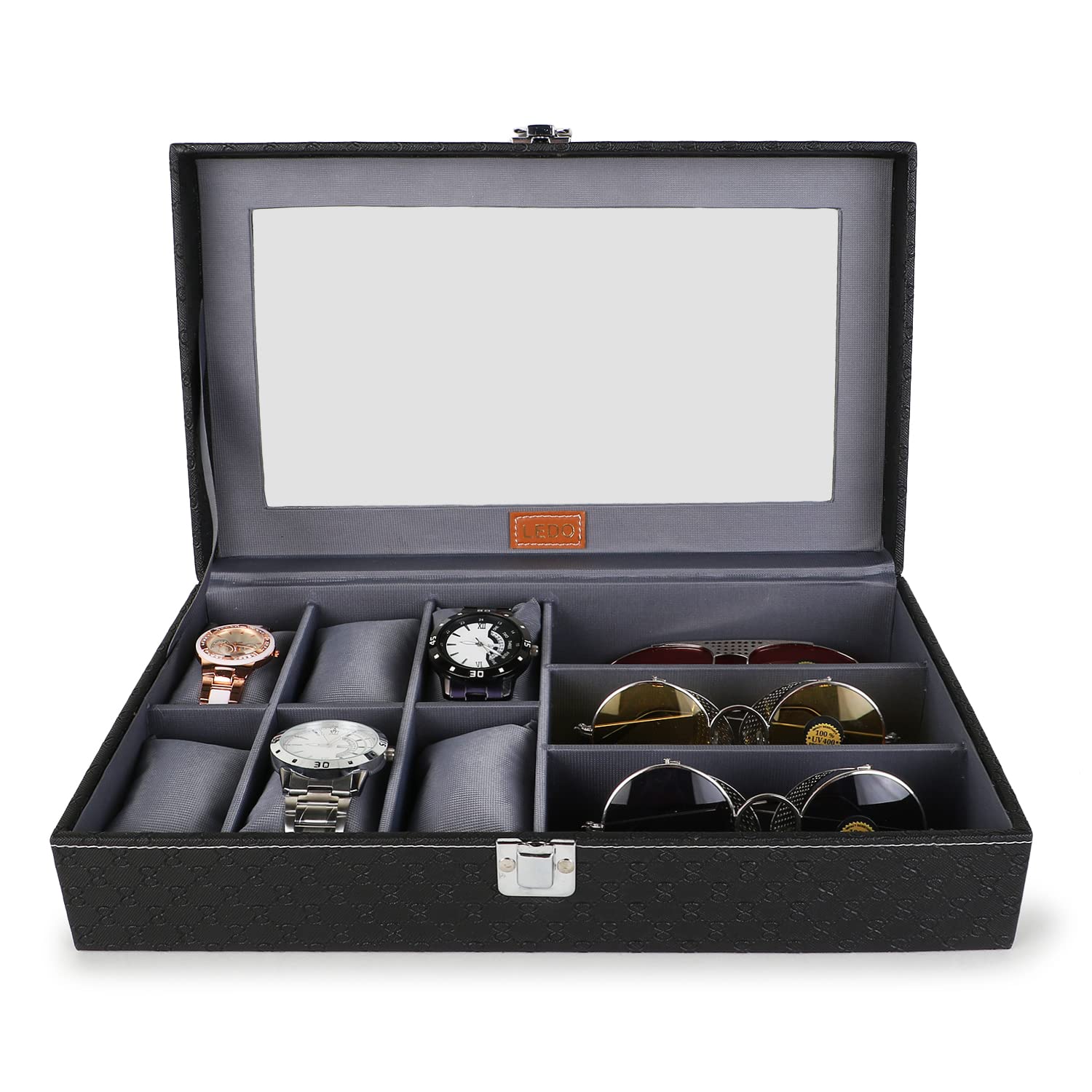 LEDO Unisex Watch Box and Sunglass Case Organizer with 6 Slots for Watches and 3 Slots for Sunglasses in Black & GrayColor (B0CT5HWZXS) Amazon Price History, Amazon Price Tracker