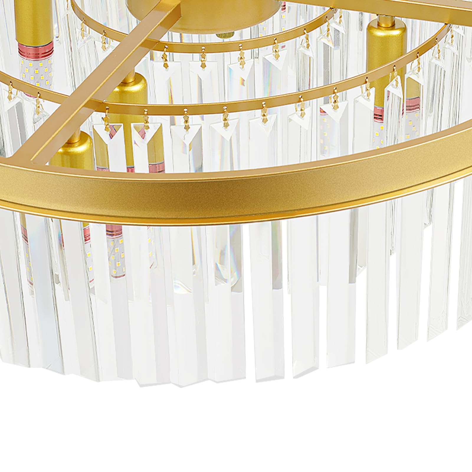 60cm Kristall Deckenleuchte Kristall Kronleuchter Rund Klar Kristall Pendelleuchte Deckenlampe Schlafzimmer Kristall Lampe Gold 8 x E14 Lichter für Esszimmer, Küche, Wohnzimmer
