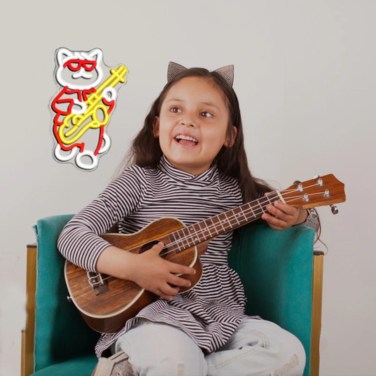 Insegna al Neon LED Jazz Cat Neon Sign Luminosità Regolabile Decorazione Da Parete Per Musica Live Studio Camera Da Letto Per Bambini Music Band Light Up 26x42cm