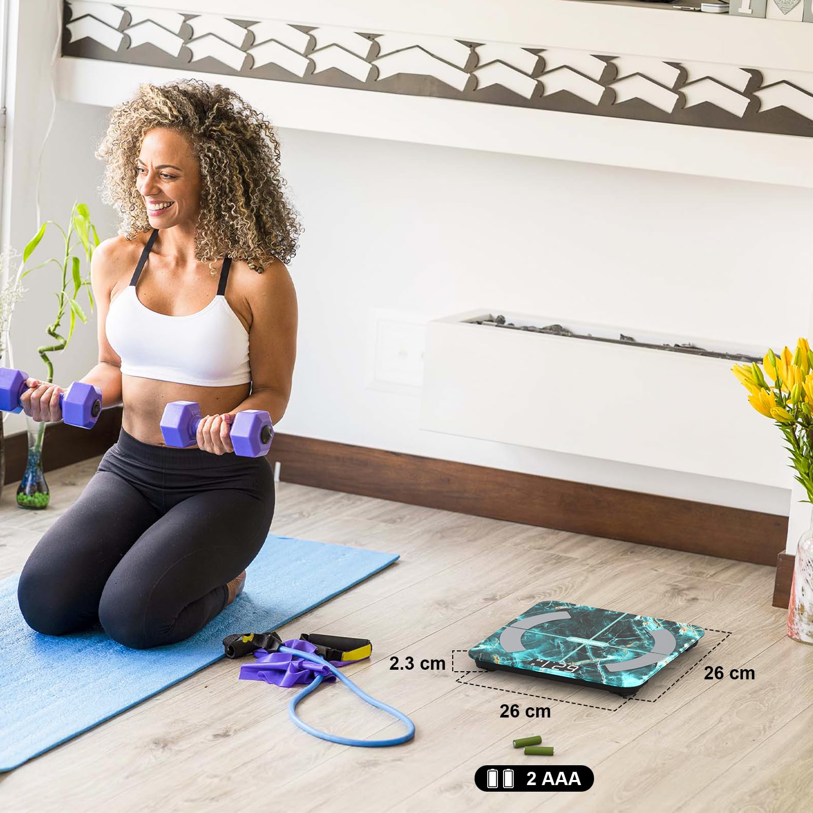 Personenwaage Körperfettwaage, Digitale Waage Personen mit APP, Bluetooth Waagen für Körperfett 13 essentielle Körperwerte, Körperanalysewaage, BMI, Gewicht, Muskelmasse, Wasser, Skelettmuskel usw