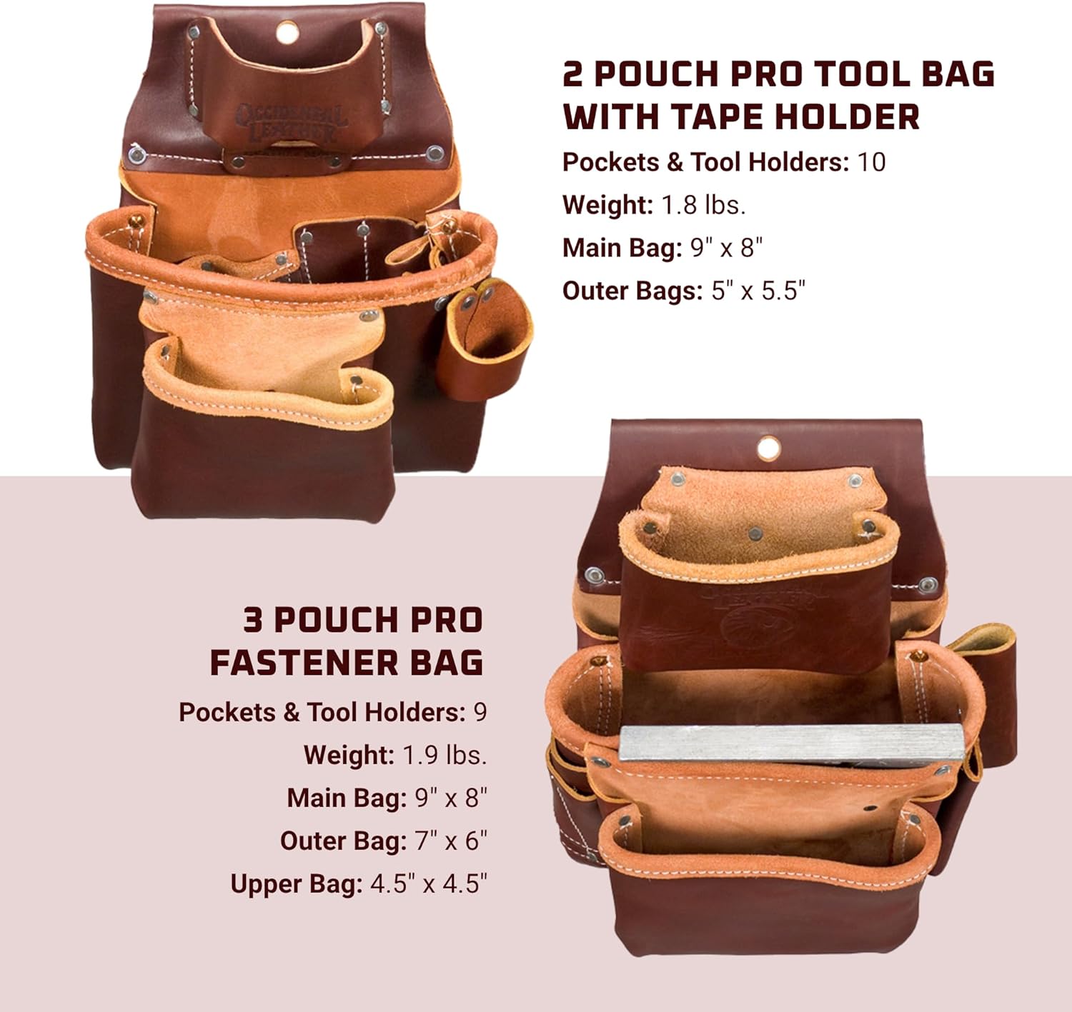Occidental Leather Pro Framer Package - Medium - 21 Pockets & Tool Holders - Premium Top-Grain Leather - Made in USA