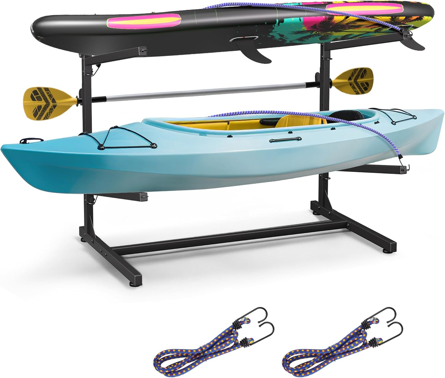 Kayak Storage Rack, Heavy Duty Freestanding Kayak Racks for Garage and Outdoor Storage, Storage Rack Adjustable for Kayak, Canoe, Surfboard & Paddle board (2 Levels for 2 Kayaks)