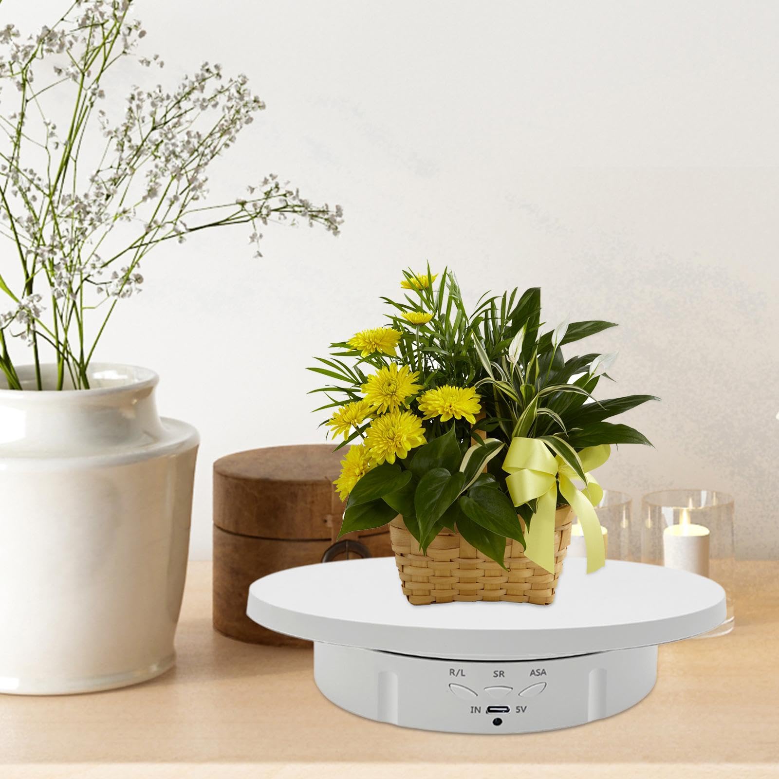Fenteer Soporte Giratorio para Fotografía con Control Remoto Y Velocidad Ajustable. Plato Giratorio Eléctrico para Exhibición de Pasteles Y Otros Productos, Blanco, Individual