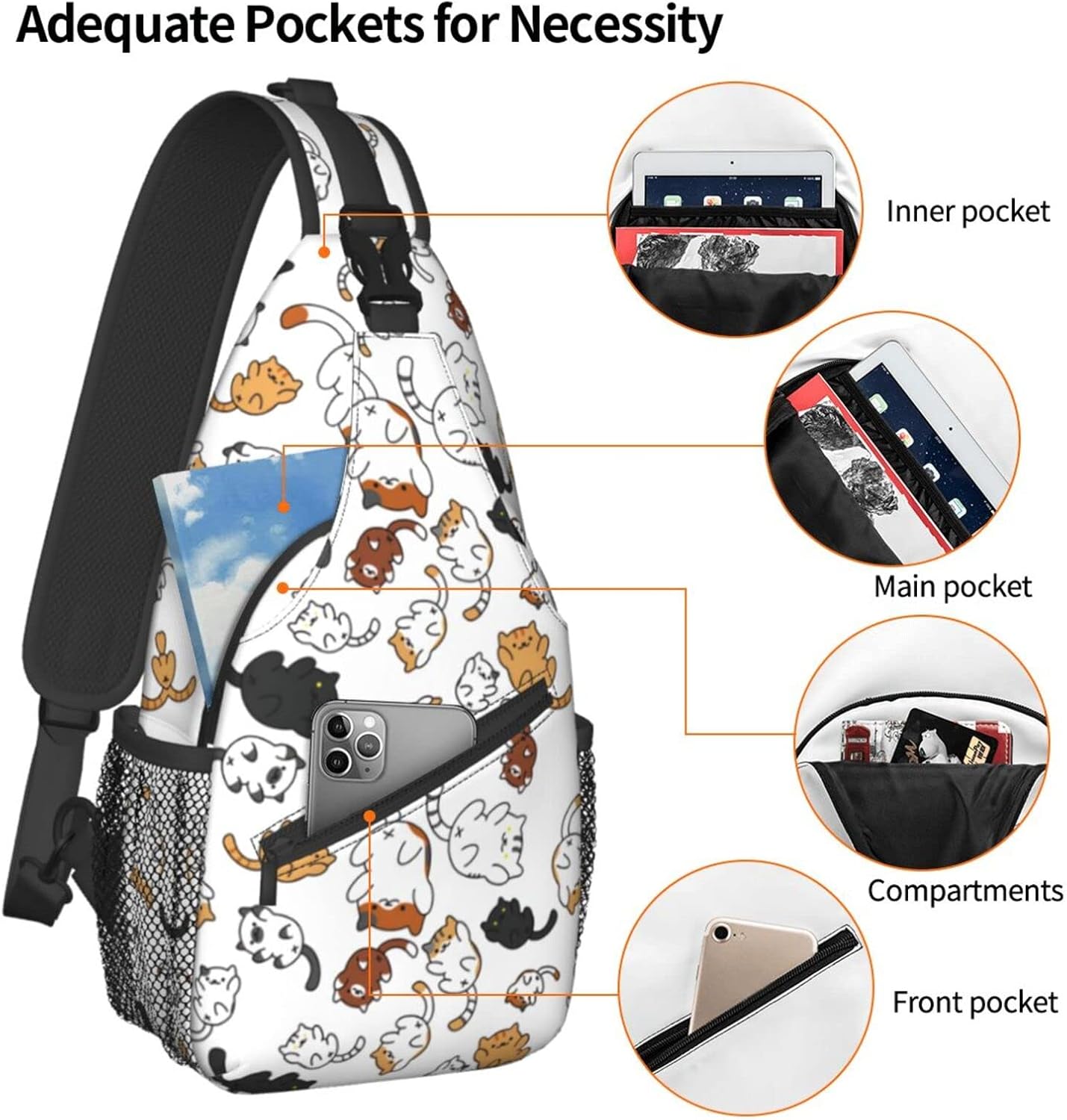 ASYG Funny Cute Cat Sling Backpack Cat Chest Bags Crossbody Animal Shoulder Bag for Men Women - Image 4