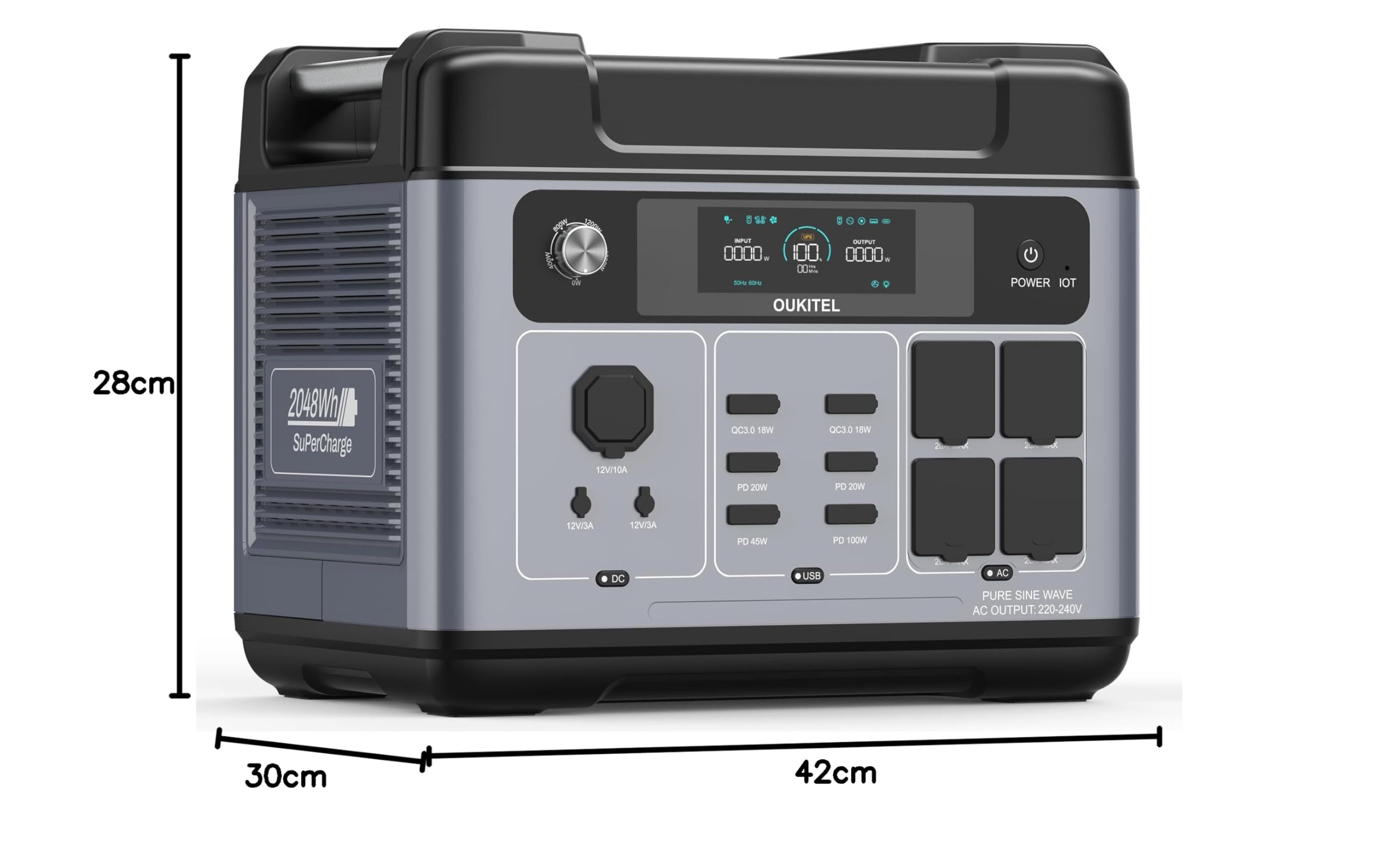 OUKITEL 3200W (6400 Pico) Estación de Energía Portátil P2001E Pro, 2048Wh Generador Solar, Batería LiFePO4, Carga al 80% en 45 min, APP, 16 Puertos, Power Station para Camping, Caravana y Emergencias