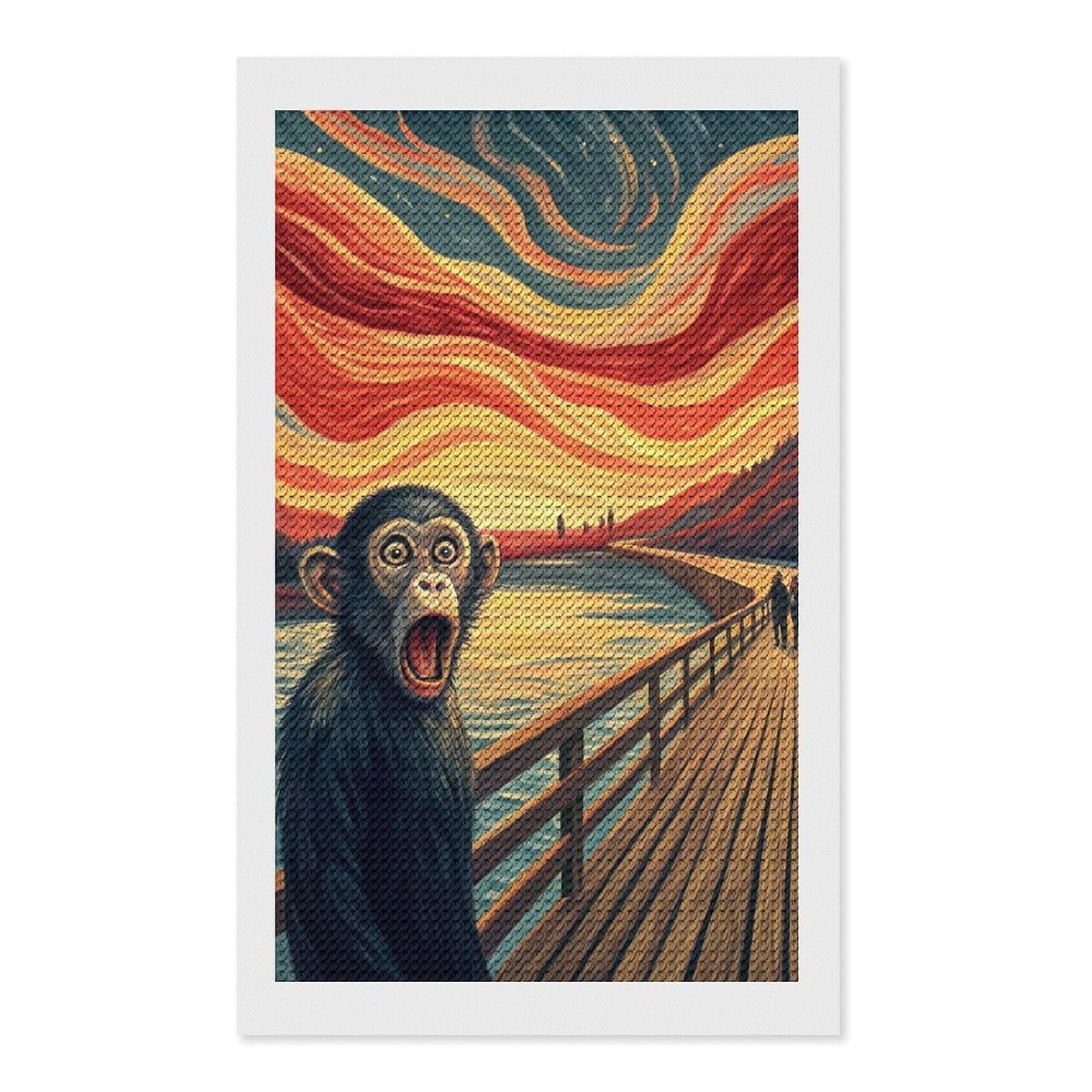 Junmoney Screaming Monkey on A Bridge Diamond Art Kit 12"x20", Bedroom Decor, Adhesive Canvas, Full Kit Included, Thoughtful Present, Birthday Gift