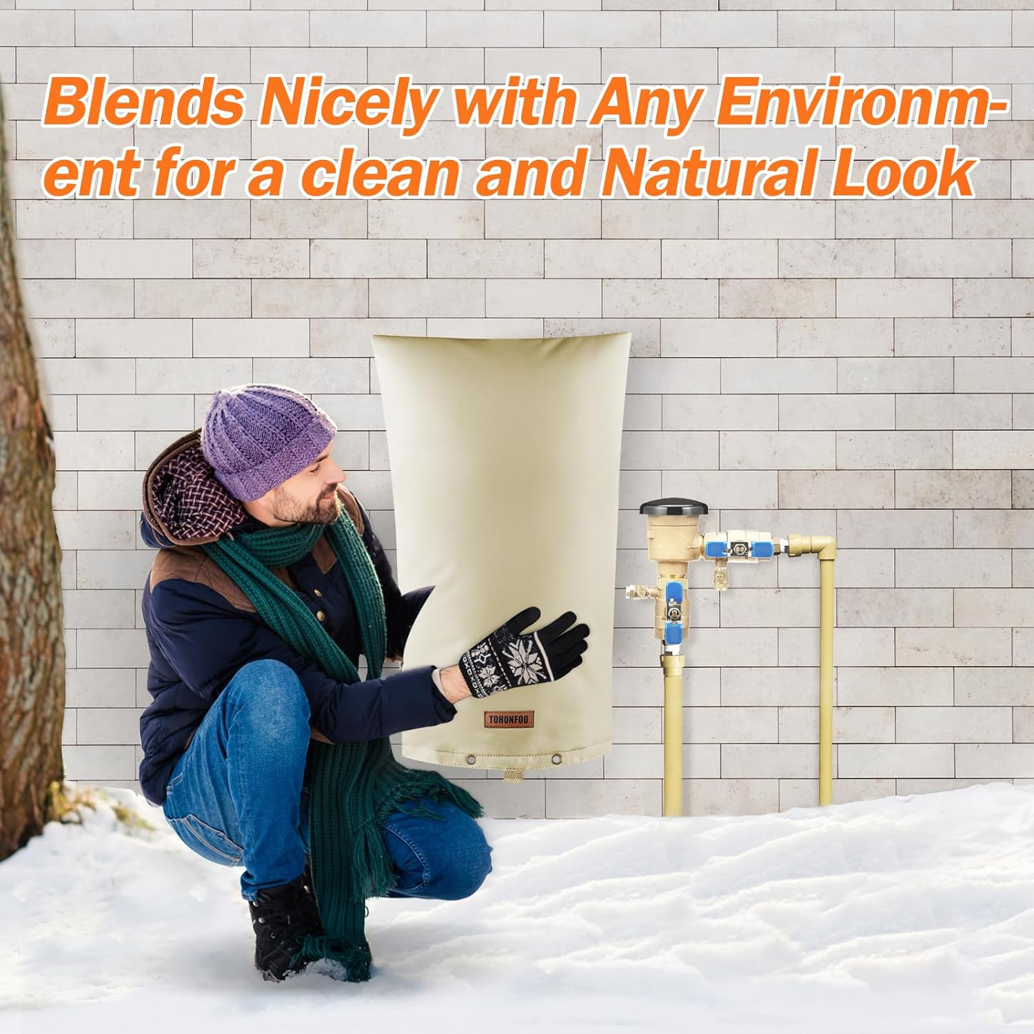 Backflow Preventer Cover Insulated Pouch (5°F) - Pressure Vacuum Breaker Cover + TOHONFOO Backflow Preventer Pipe Insulation Cover (5°F) - Irrigation Sprinkler Valve Insulated Pouch 14"W x 26"H Beige