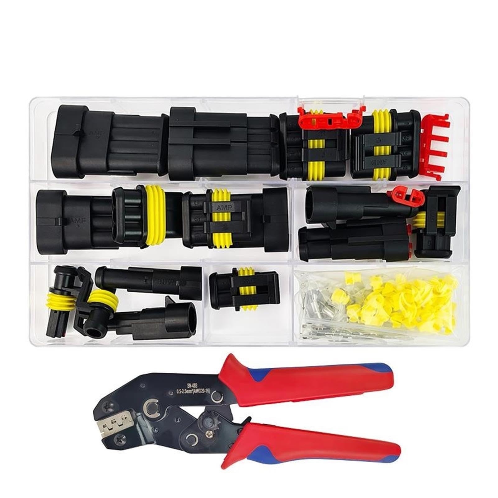 Waterproof Automotive Electrical Wire Connectors Kit 1-6 Pin Male Female Plug Socket Ratchet Crimping Tool