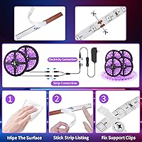 Vista 5 de Tira de luz negra, 79 pies/78.7 ft de luz negra flexible con kit, 1440 cuentas de lámpara, luz LED de 12 V, decoración de Navidad de Halloween,