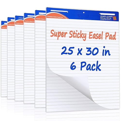 ReliThick 6 blocs de caballete súper pegajoso de alta calidad, 25 x 30 pulgadas, blanco, 30 hojasbloc, papel de tabla de anclaje para profesores,