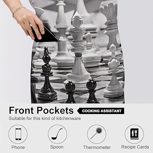 Miniatura 5 de Personalized Black And White Chess Adult Apron, Kitchen Cooking Aprons for Woman Man, Adjustable Bib Apron with Pocket for Baking, BBQ Crafting