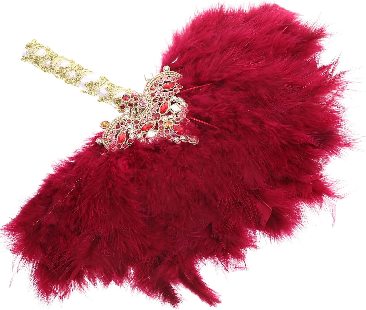 Ciieeo Handmade Rhinestone Bridal Fan with Red Triangle Gems Half round Handheld Fan for Wedding, Festival, and Stage Performances