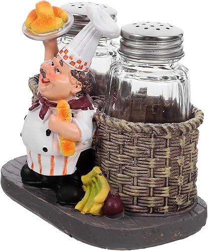 Alipis Juego de saleros y condimentos con figuras de chef, organizadores de especias, tarros de especias de vidrio decorativos con soporte para pan