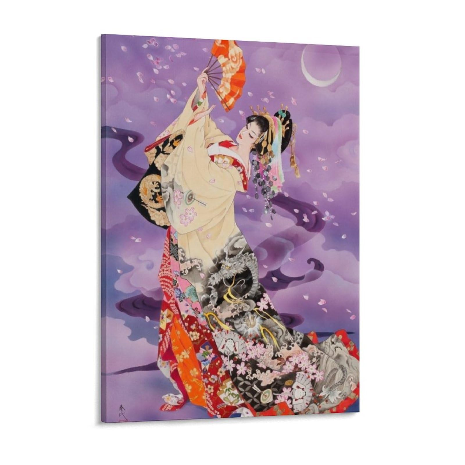 Amazon.co.jp: 絵画 扇子を持った着物姿の女性インテリア 絵画 日本の