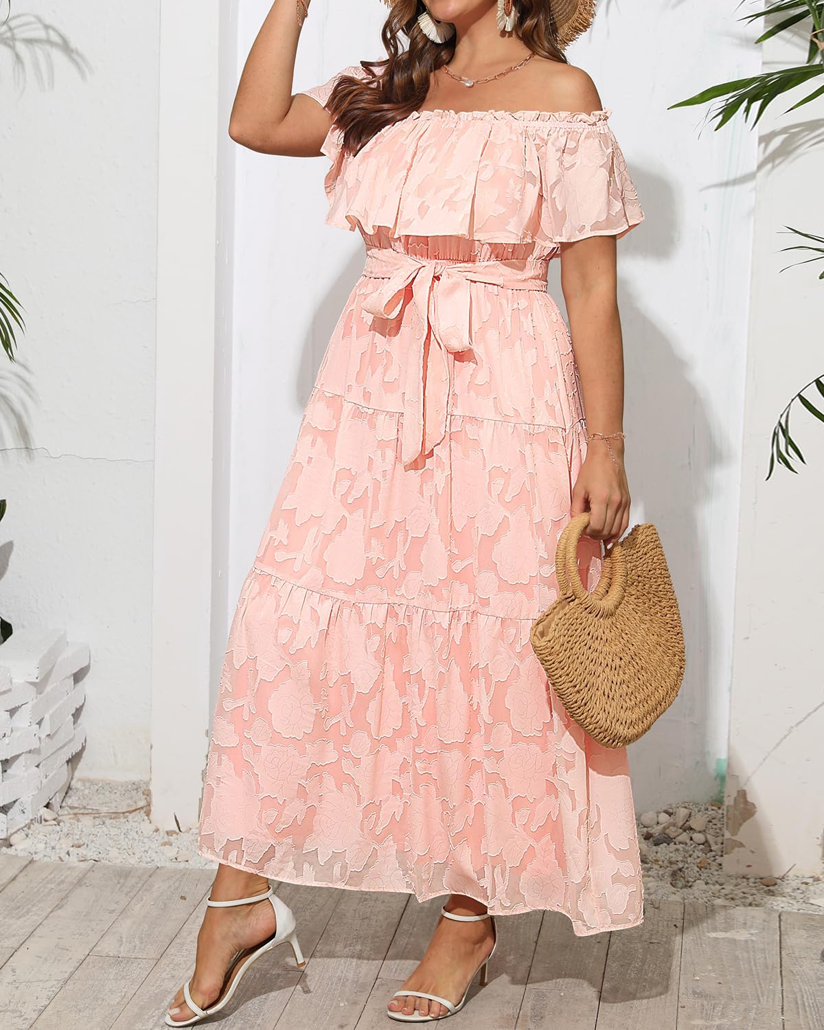 Plus Size Chiffon Off The Shoulder Maxi Long Floral Summer Casual Beach Boho Sundress Women 2024 - Image 3