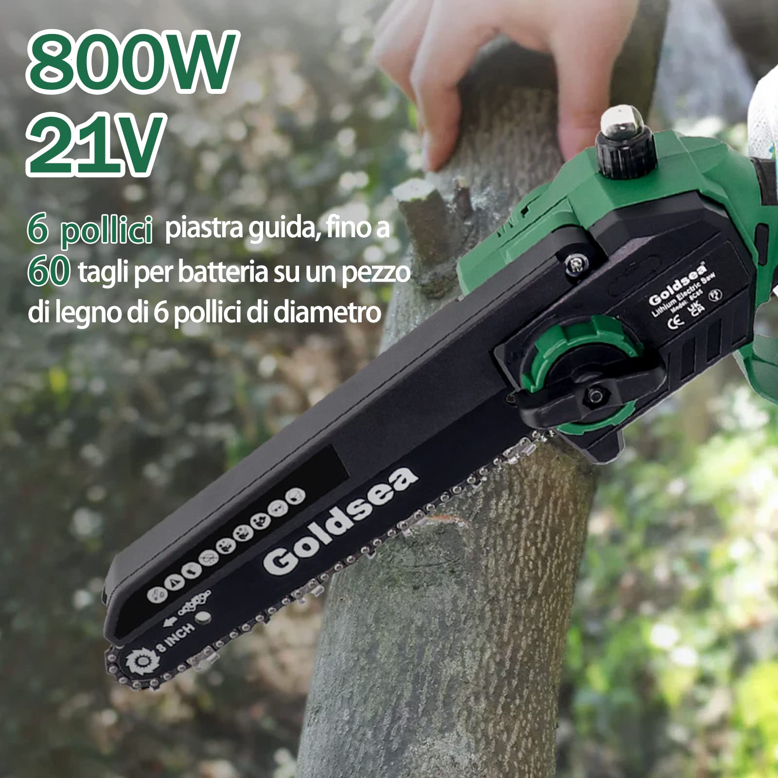 Mini Motosega a Batteria, 8 Pollici Motosega a Batteria per Potatura con 8000mAh Batterie, Goldsea Sega a Batteria per Potatura con Motori Brushless per il Giardinaggio Potatura Albero Taglio del