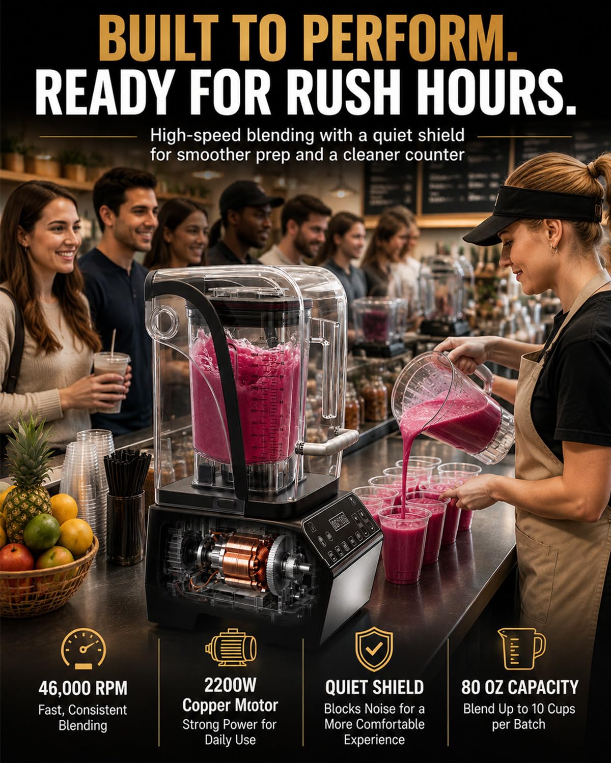 Cichy Blender Blatowy 46000 RPM, 6 Programów, do Smoothie i Shake | Silnik z Czystej Miedzi Wspiera Codzienną Pracę, a Duży Pojemnik i Szybkie Płukanie Pomagają Szybko Serwować Napoje i Potrawy