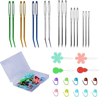 32 Pcs Large-Eye Darning Needles, Big Eye Blunt Yarn Needles Kit with Various Needles and a Storage Box Bent Tapestry Needles Hand Sewing Curved Weaving Needles Wool Needle for Knitting Crocheting