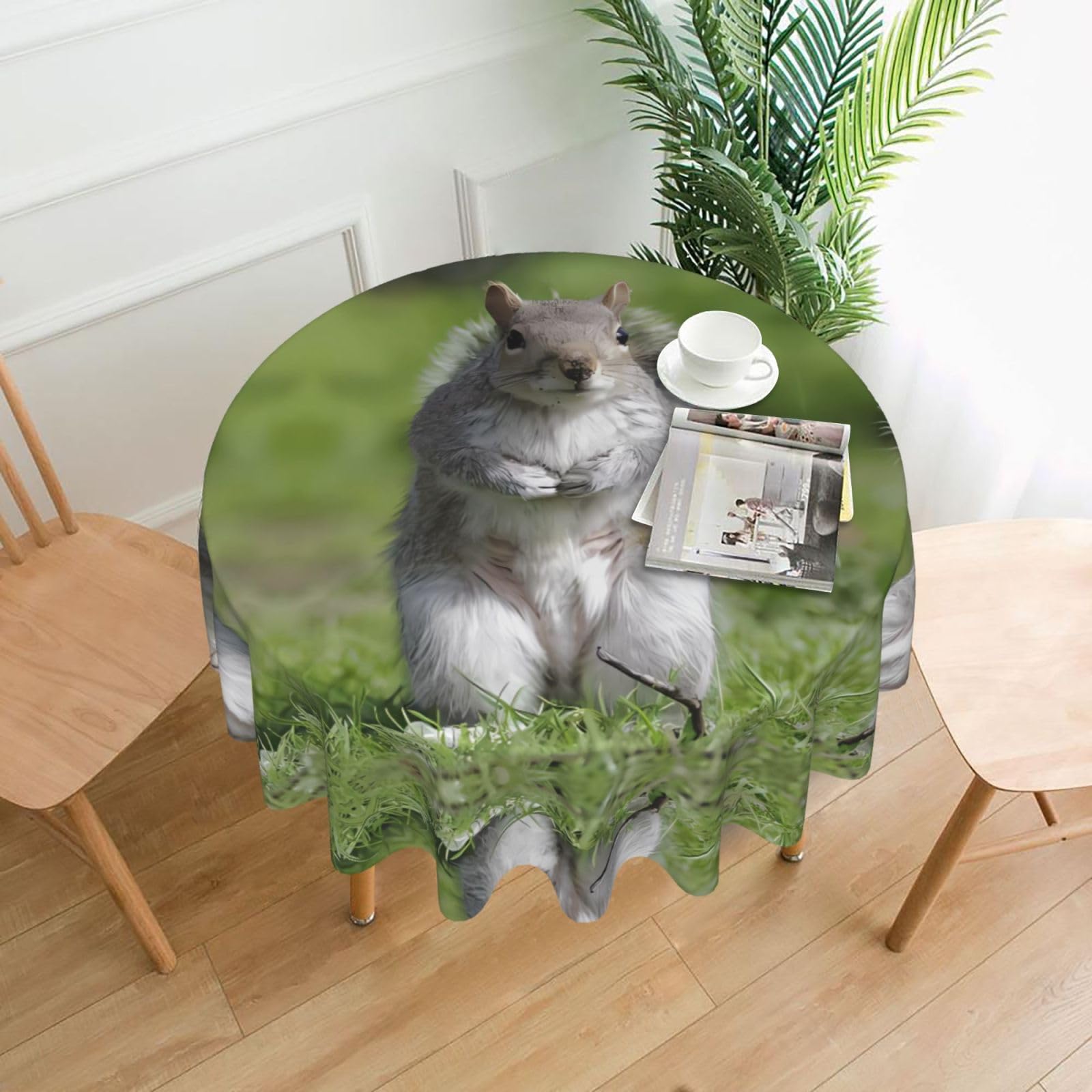 WHJSHOP Squirrel Prints Round Decorative Tablecloth 60in – High-Grade Polyester Throw Cover for Dining Table Protection & Elegant Home Decor