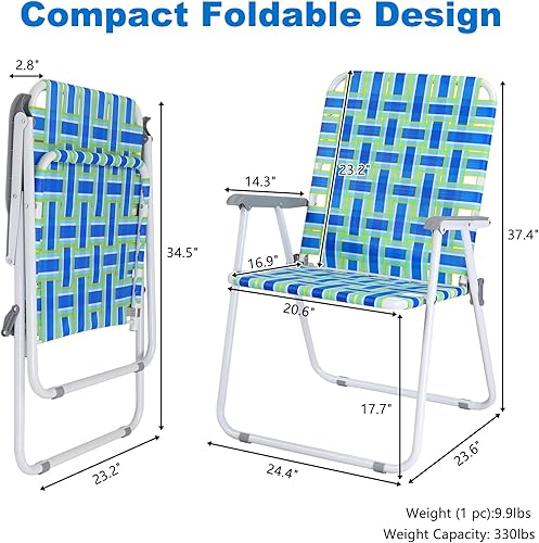 Miniatura 3 de VINGLI Juego de 2 sillas plegables de malla de gran tamaño para patio y césped, sillas de playa al aire libre, sillas de comedor portátiles para