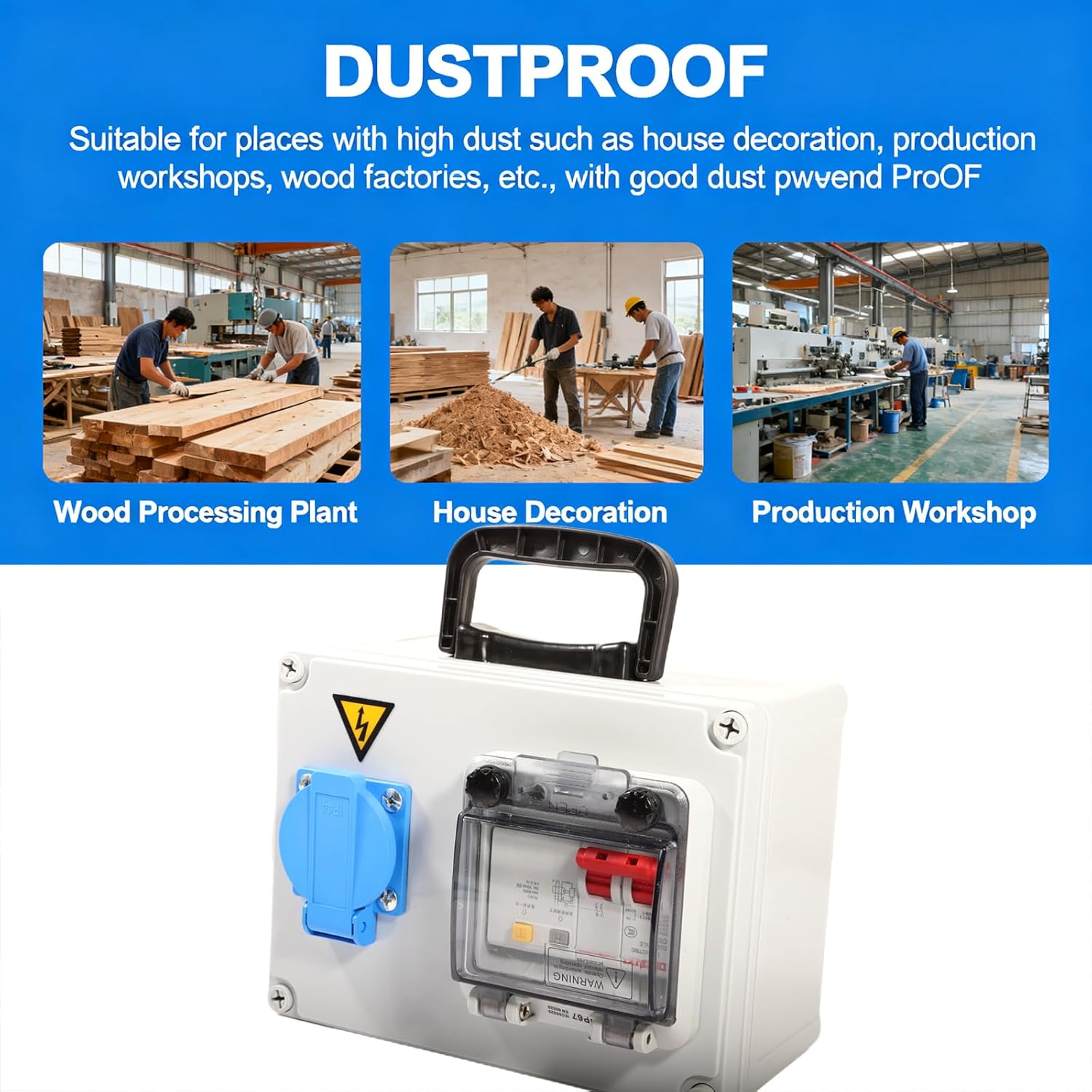 Ground Fault Circuit Breaker Outdoor Electrical Socket Box Waterproof Junction IP65 Wall Mounted 110V-240V 63A Home Garden Power Distribution Outlet Leakage Protection Residential