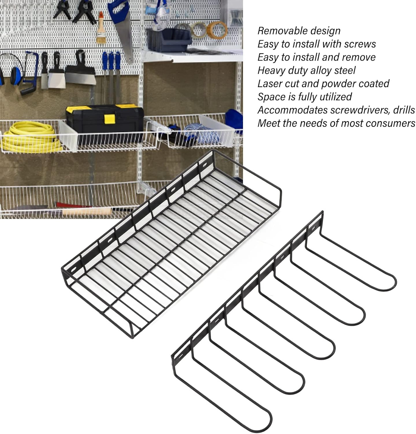 Power Tool Organizer, Multipurpose Detachable Tool Storage Rack Loads, Heavy Duty Wall Mount Drill Holder, Metal Tool Shelf for Garage